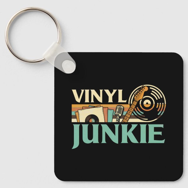 Vinyl Junkie LP Records DJ Turntable Music Collect Keychain (Front)