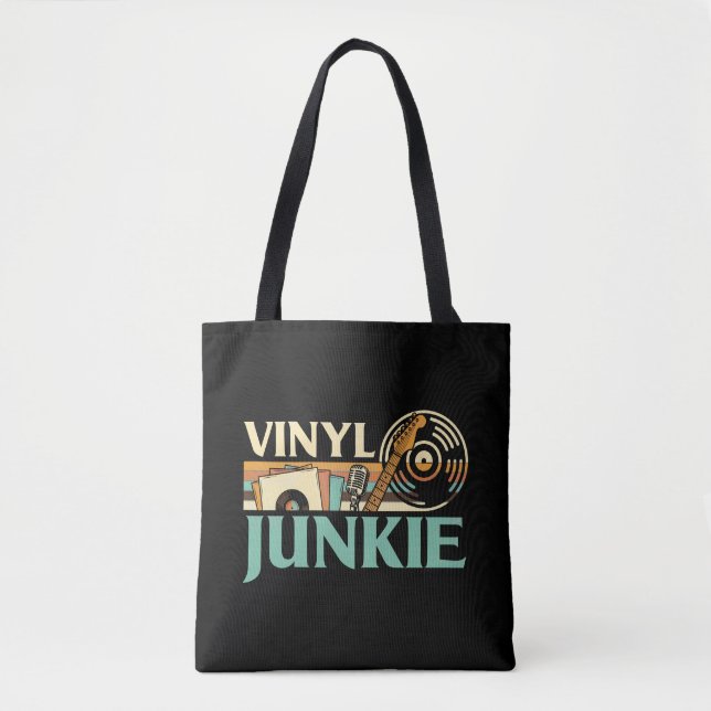 Vinyl Junkie LP Records DJ Turntable Music Collect Tote Bag (Front)