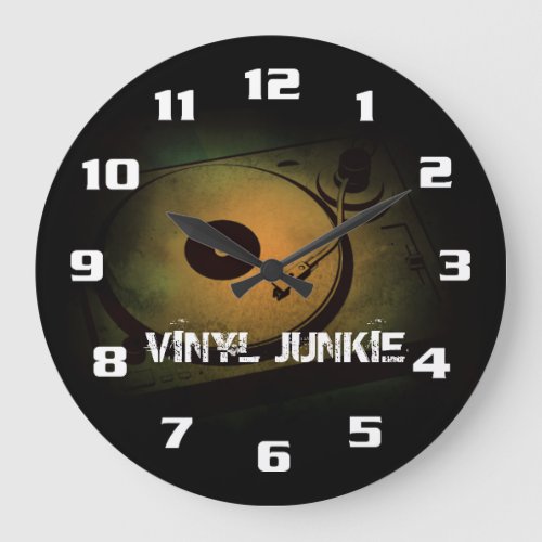 Vinyl Junkie Old Retro turn table Large Clock