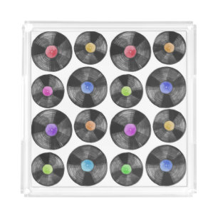 Vinyl LP Records Retro Illustration Acrylic Tray