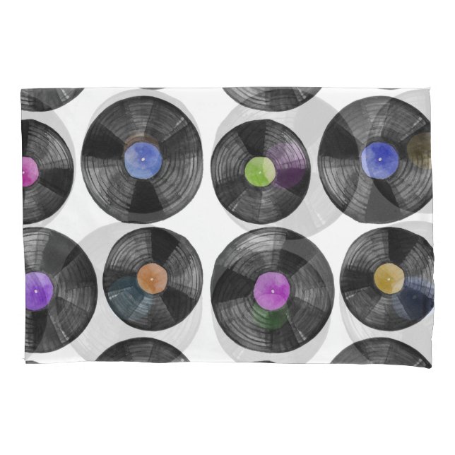 Vinyl LP Records Retro Illustration Pillow Case (Front)