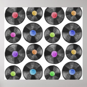 Vinyl LP Records Retro Illustration Poster