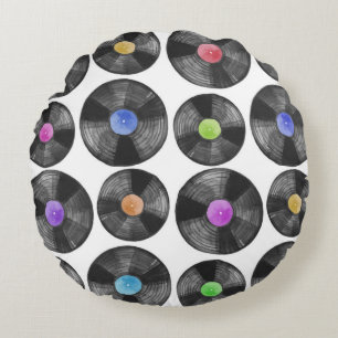 Vinyl LP Records Retro Illustration Round Pillow