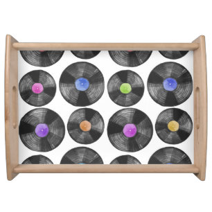 Vinyl LP Records Retro Illustration Serving Tray