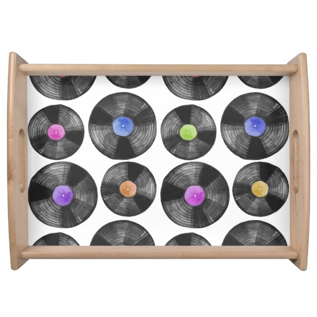 Vinyl LP Records Retro Illustration Serving Tray (Front)