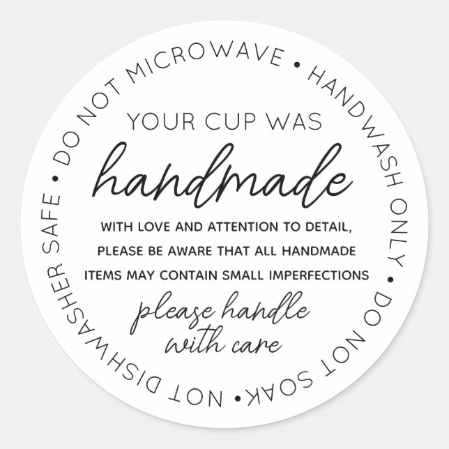 Vinyl Mugs Tumbler Cup Drinkware Care Instruction Classic Round Sticker (Front)
