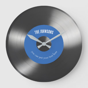 Vinyl Music Record Clock Personalizable Dark Blue