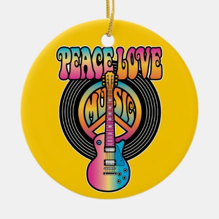 Vinyl Peace Love Music Ceramic Ornament