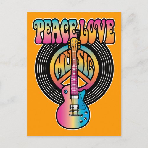 Vinyl Peace Love Music Postcard