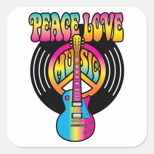 Vinyl Peace Love  Music Square Sticker