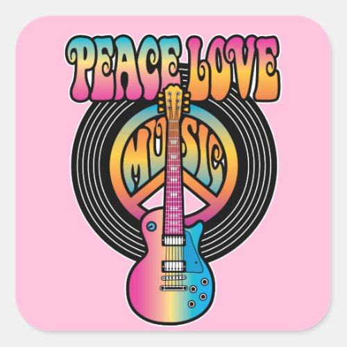 Vinyl Peace Love Music Square Sticker