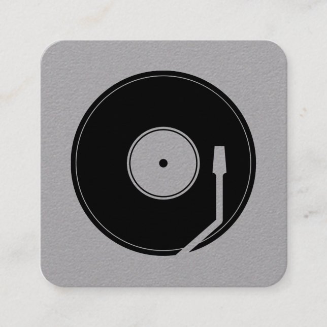 Vinyl play cover gray black square business card (Front)
