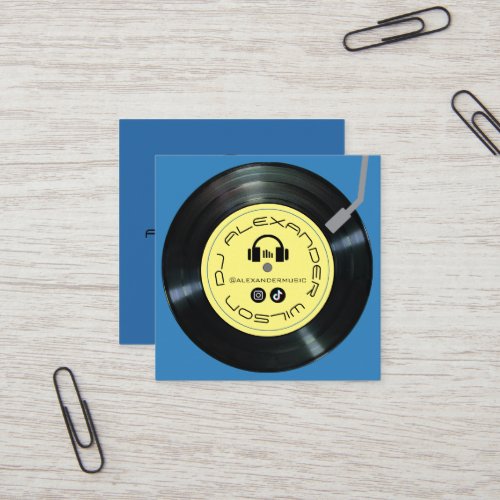 Vinyl Player DJ Sky Blue Square Business Card