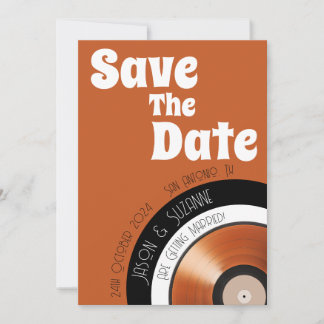 Vinyl record 70s retro terracotta burnt orange save the date