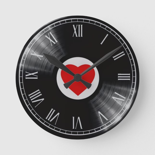 Vinyl record and music elements Watch Round Clock (Front)