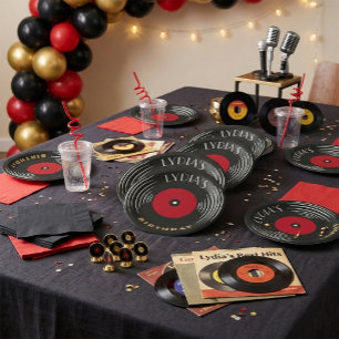 Vinyl Record Art Deco Birthday Paper Plate 
