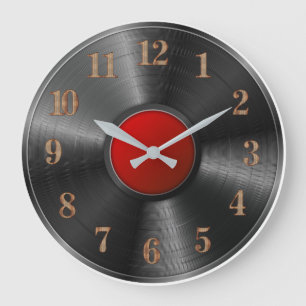 Vinyl record background large clock