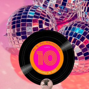 Vinyl Record Disco Hot Pink Orange Table Number