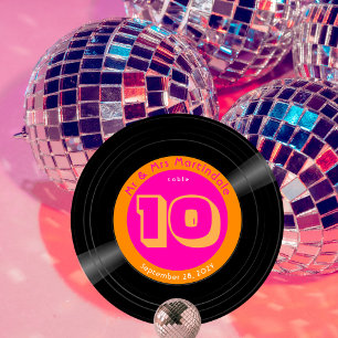Vinyl Record Disco Hot Pink Orange Table Number