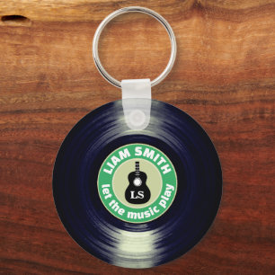 Vinyl Record Drums Green Guitar Keychain