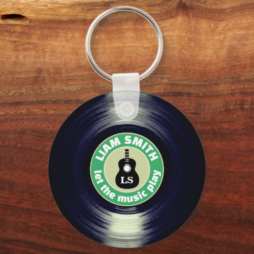 Vinyl Record Drums Green Guitar Keychain 