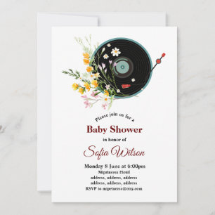 Vinyl Record, floral, Oldies Rustic, women music Invitation