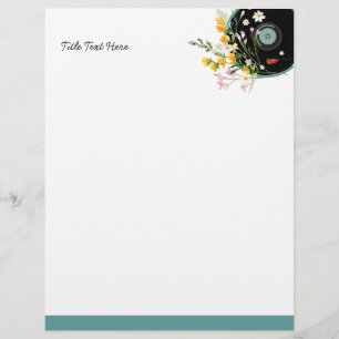 Vinyl Record, floral, Oldies Rustic, women music Letterhead