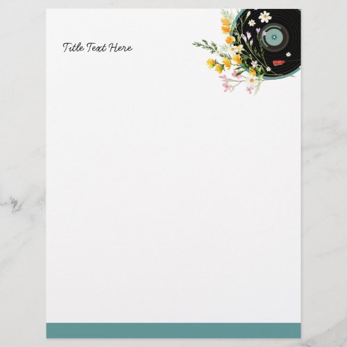 Vinyl Record floral Oldies Rustic women music Letterhead