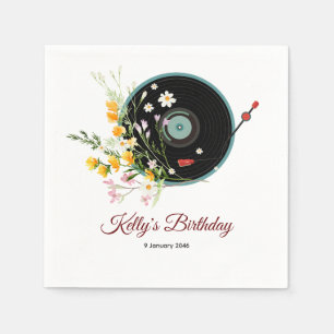 Vinyl Record, floral, Oldies Rustic, women music Napkins