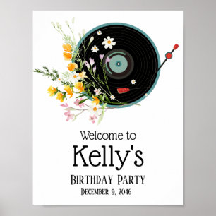 Vinyl Record, floral, Oldies Rustic, women music Poster