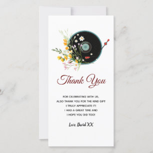 Vinyl Record, floral, Oldies Rustic, women music Thank You Card