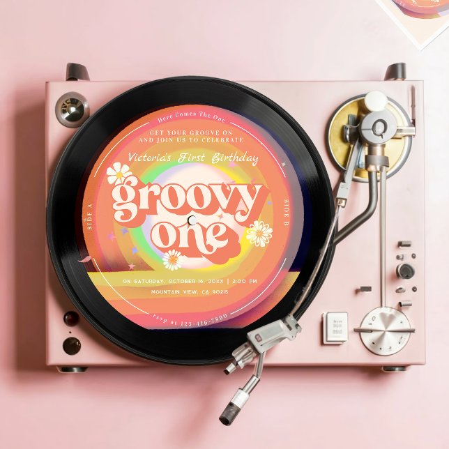 Vinyl Record Groovy One First Birthday Invitation (Creator Uploaded)