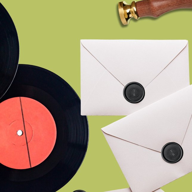 Vinyl Record Monogram Initials Wax Seal Stamp (Vinyl record wax seal envelope seals add a fun detail to your stationery)