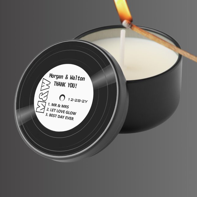 Vinyl Record Monogram Personalized Wedding Mini Candle Favors (Personalized vinyl record mini candle with your monogram and custom text)