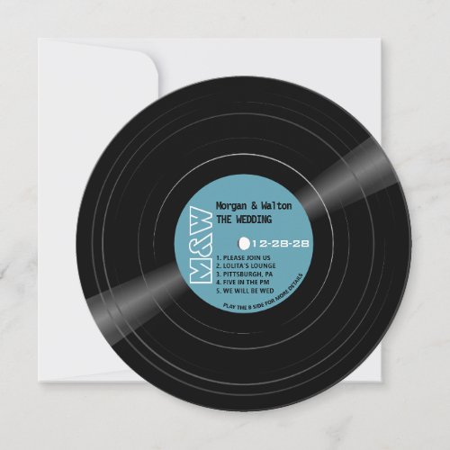 Vinyl Record Monogram Retro Blue Invitation