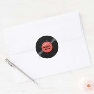 Vinyl Record Monogram Retro Red Label Sticker
