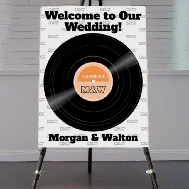 Vinyl Record Monogram Retro Wedding Welcome Sign (Retro Vinyl Record Monogram Wecome Sign)