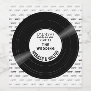 Vinyl Record Monogram Wedding White Wine Label