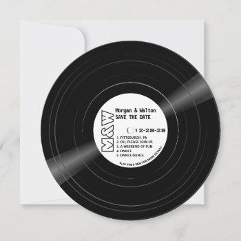 Vinyl Record Monogram - White Label Save The Date by HelloPinkFeathers at Zazzle