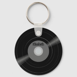 Vinyl Record Name Monogram Student Gift Keychain