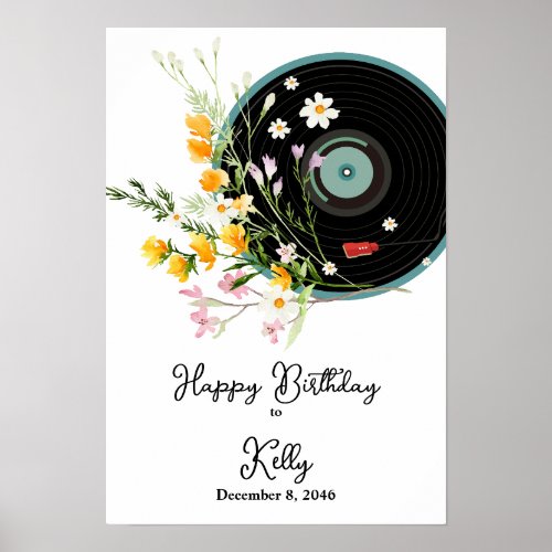 Vinyl Record  Oldies Rustic music flowers adult Poster