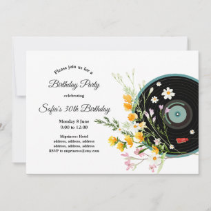 Vinyl Record, Oldies Rustic music, flowers, Invitation