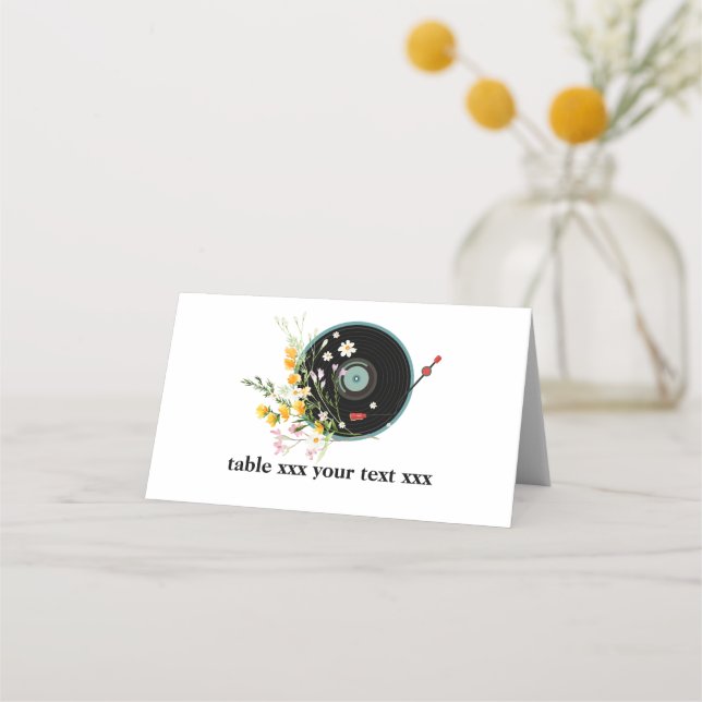 Vinyl Record,  Oldies Rustic music, flowers, Place Card (Front)