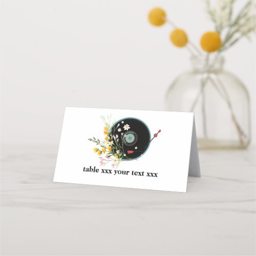 Vinyl Record  Oldies Rustic music flowers Place Card