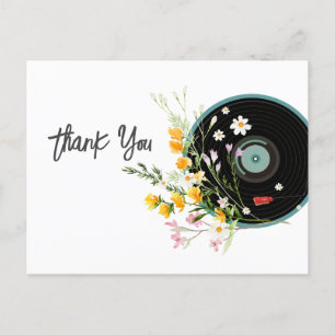 Vinyl Record, Oldies Rustic music, flowers Postcard