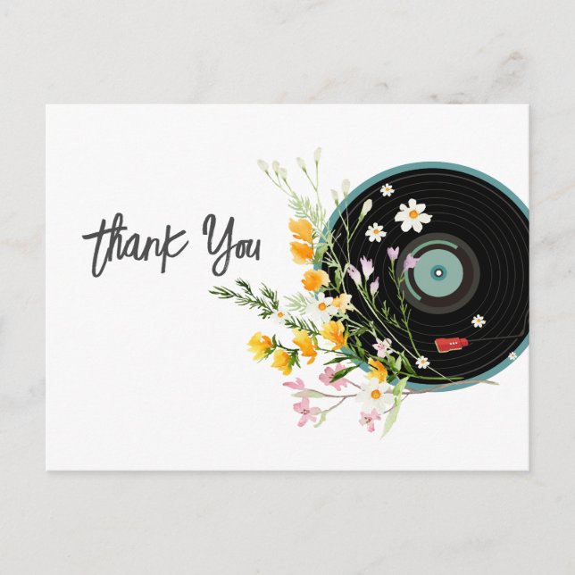 Vinyl Record,  Oldies Rustic music, flowers Postcard (Front)