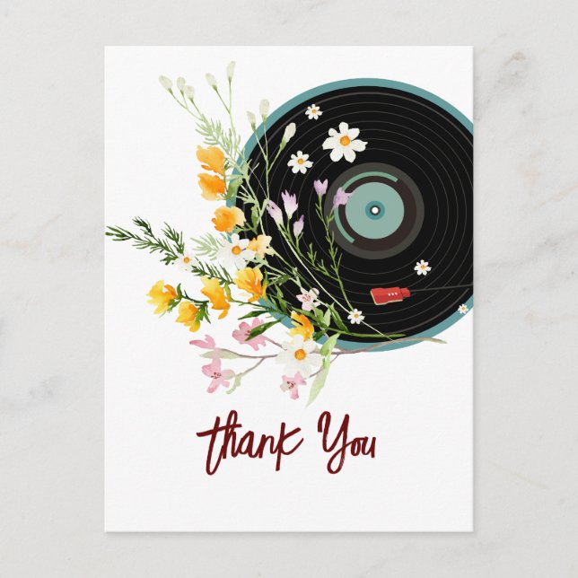 Vinyl Record,  Oldies Rustic music, flowers, Postcard (Front)