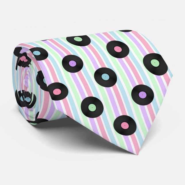 Vinyl Record Pastel Stripe Neck Tie (Rolled)
