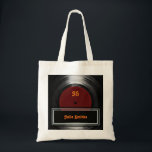 vinyl record . personalized tote bag<br><div class="desc">Black design for music-lovers,  music-teachers,  music-stores...  The image of a vinyl-lp personalized with your name and initials</div>