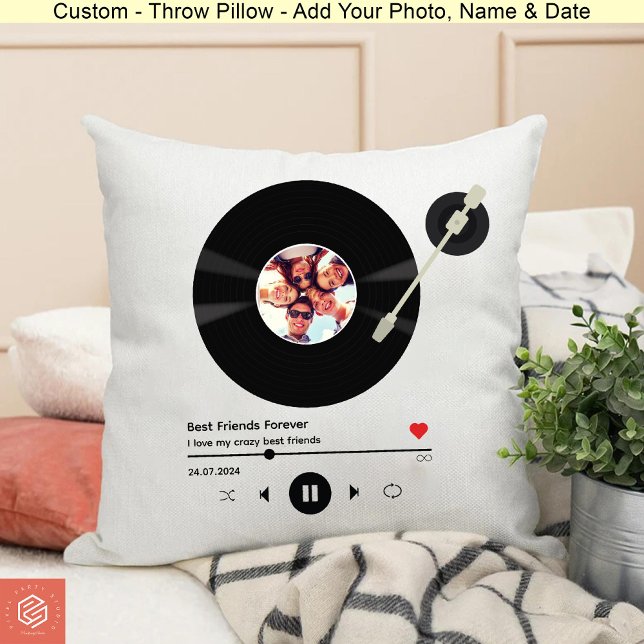 Vinyl Record Photo Best Friends Birthday Party Throw Pillow (Vinyl Record Photo Best Friends Birthday Party Throw Pillow)